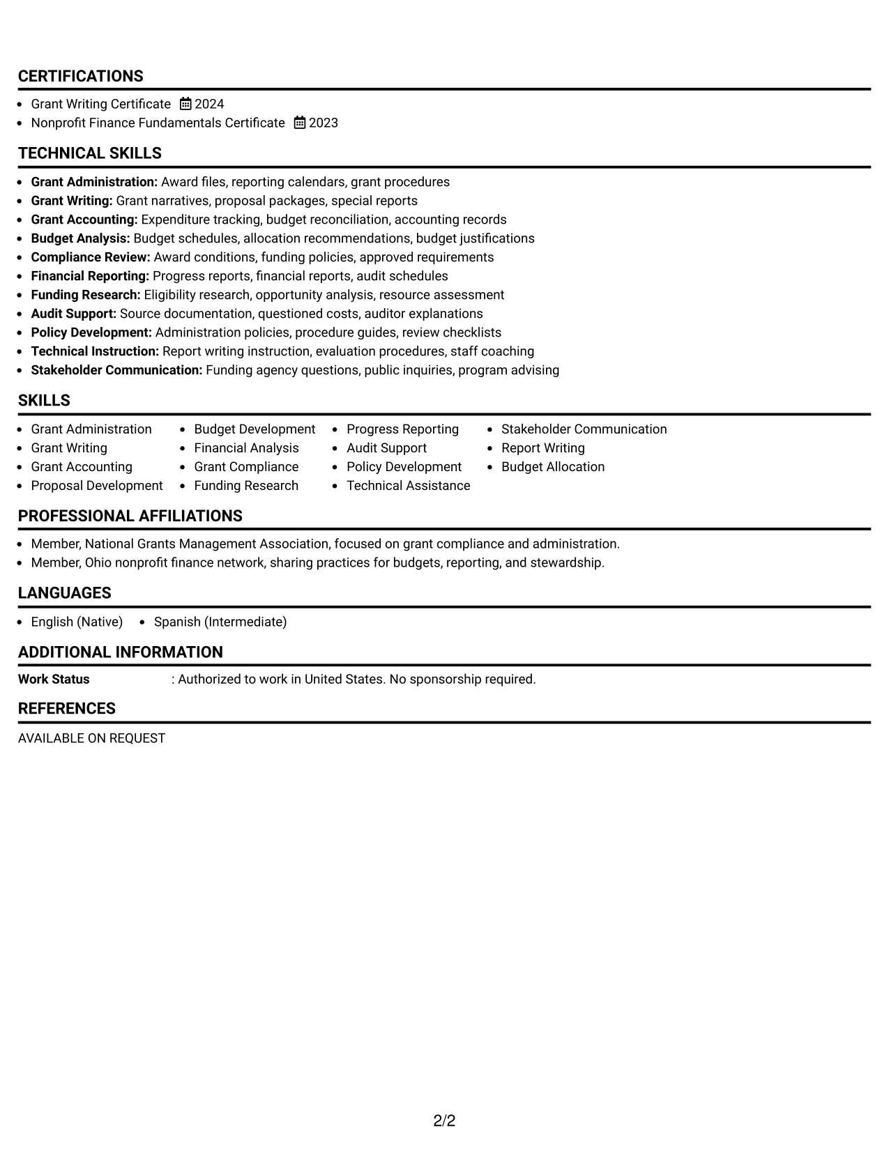 Resume Example Page 2