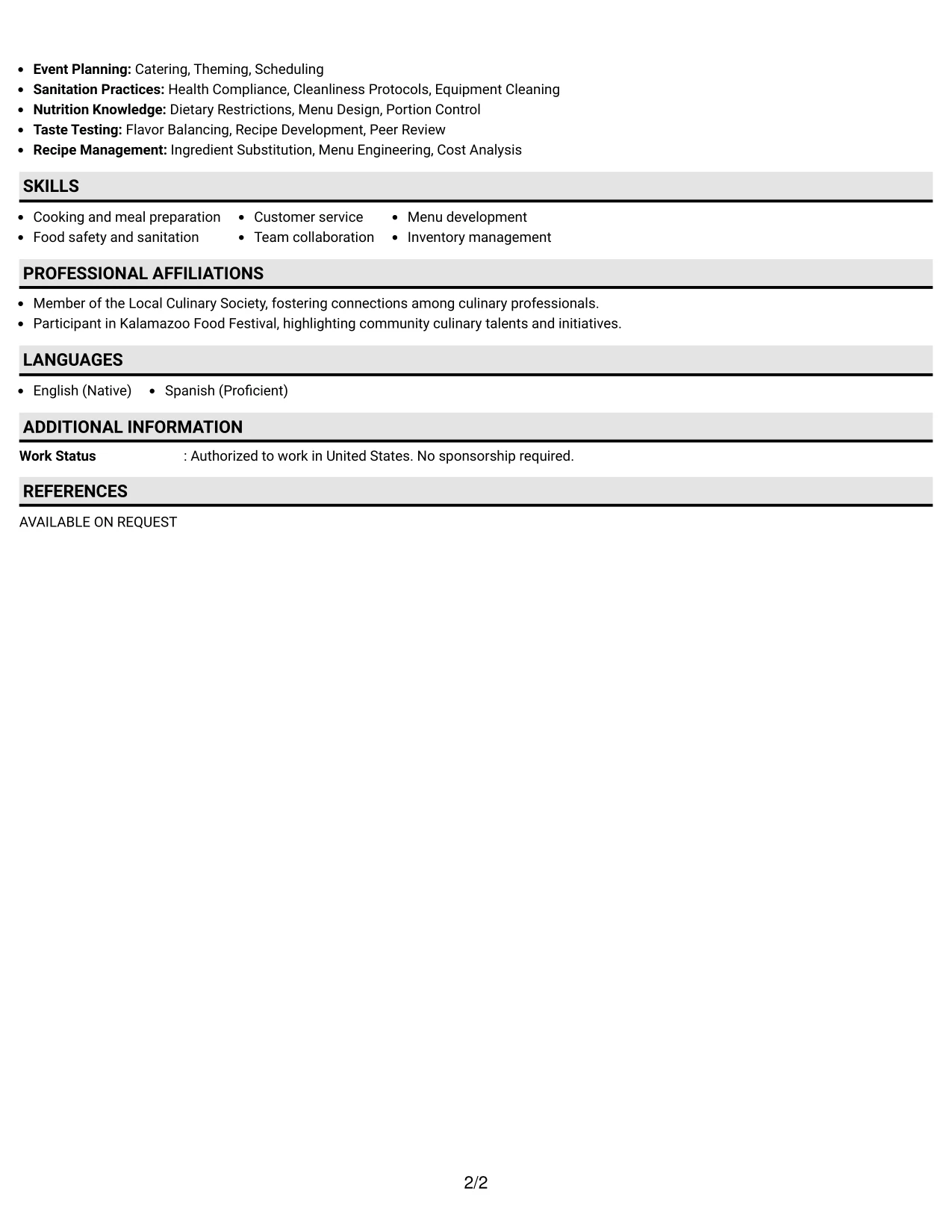 Resume Example Page 2