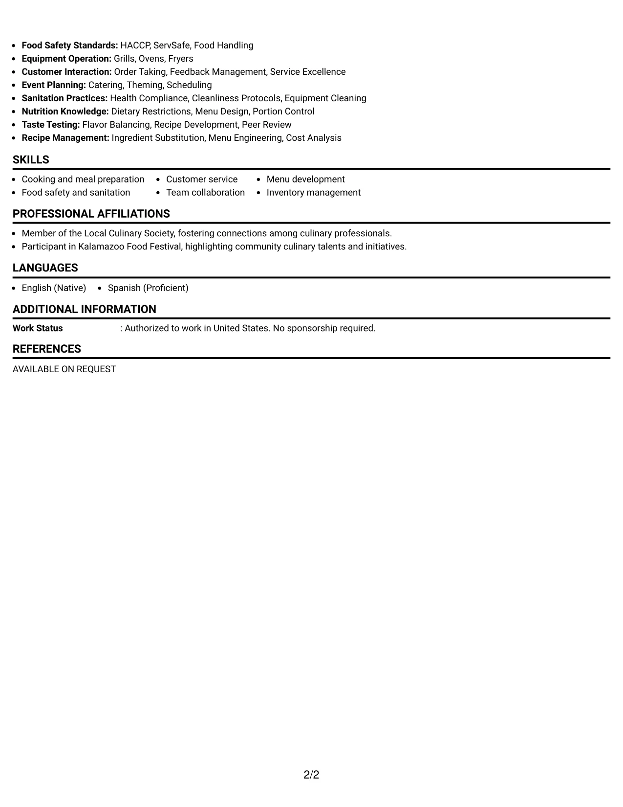 Resume Example Page 2