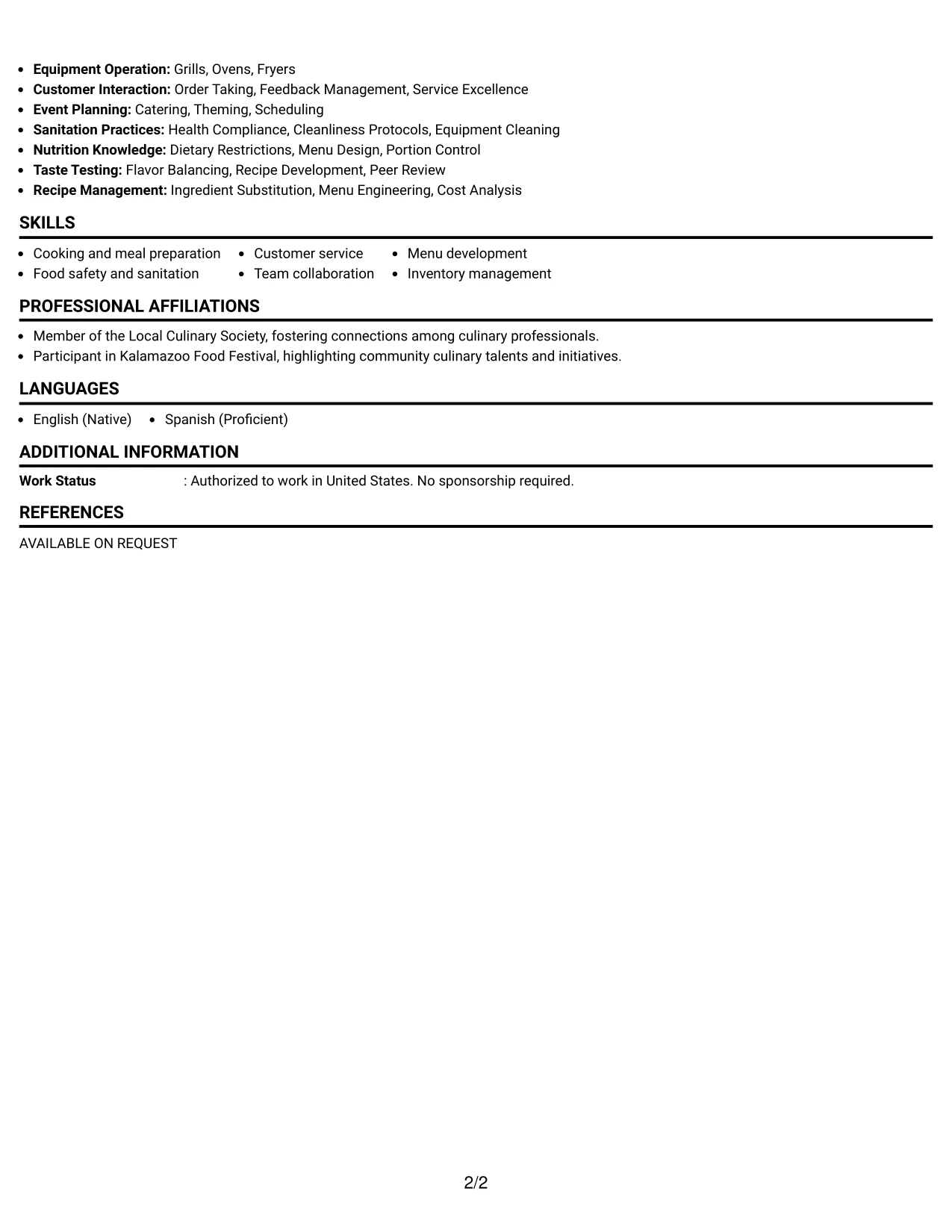 Resume Example Page 2