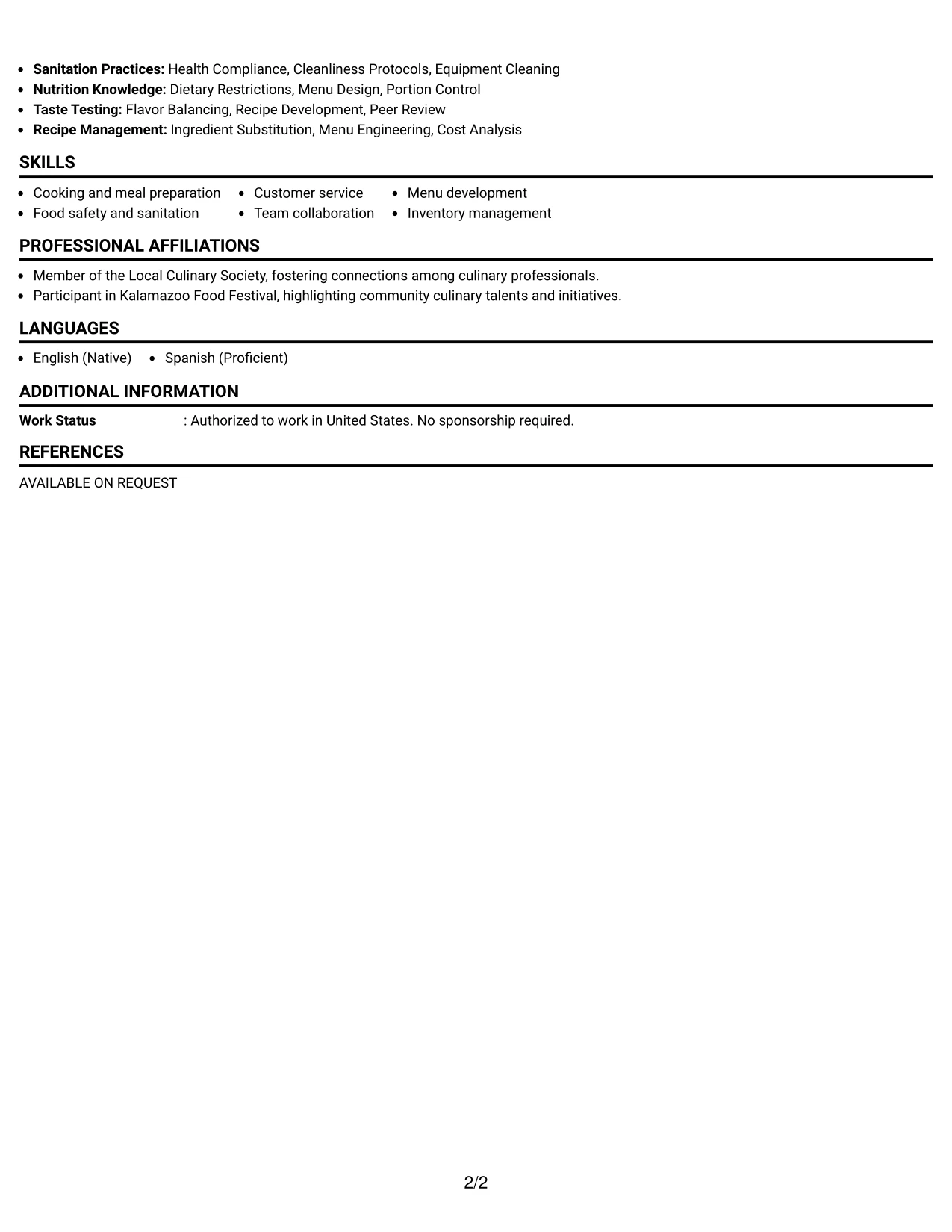 Resume Example Page 2