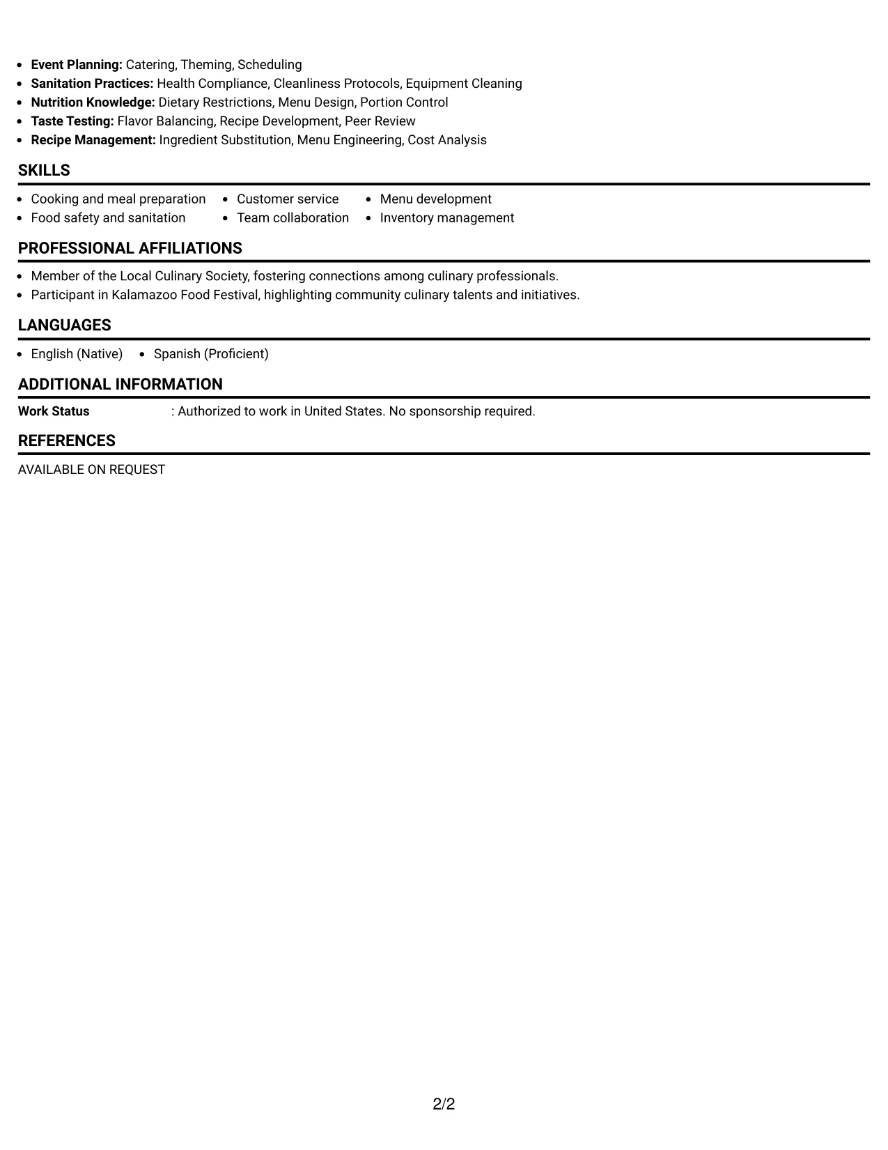Resume Example Page 2