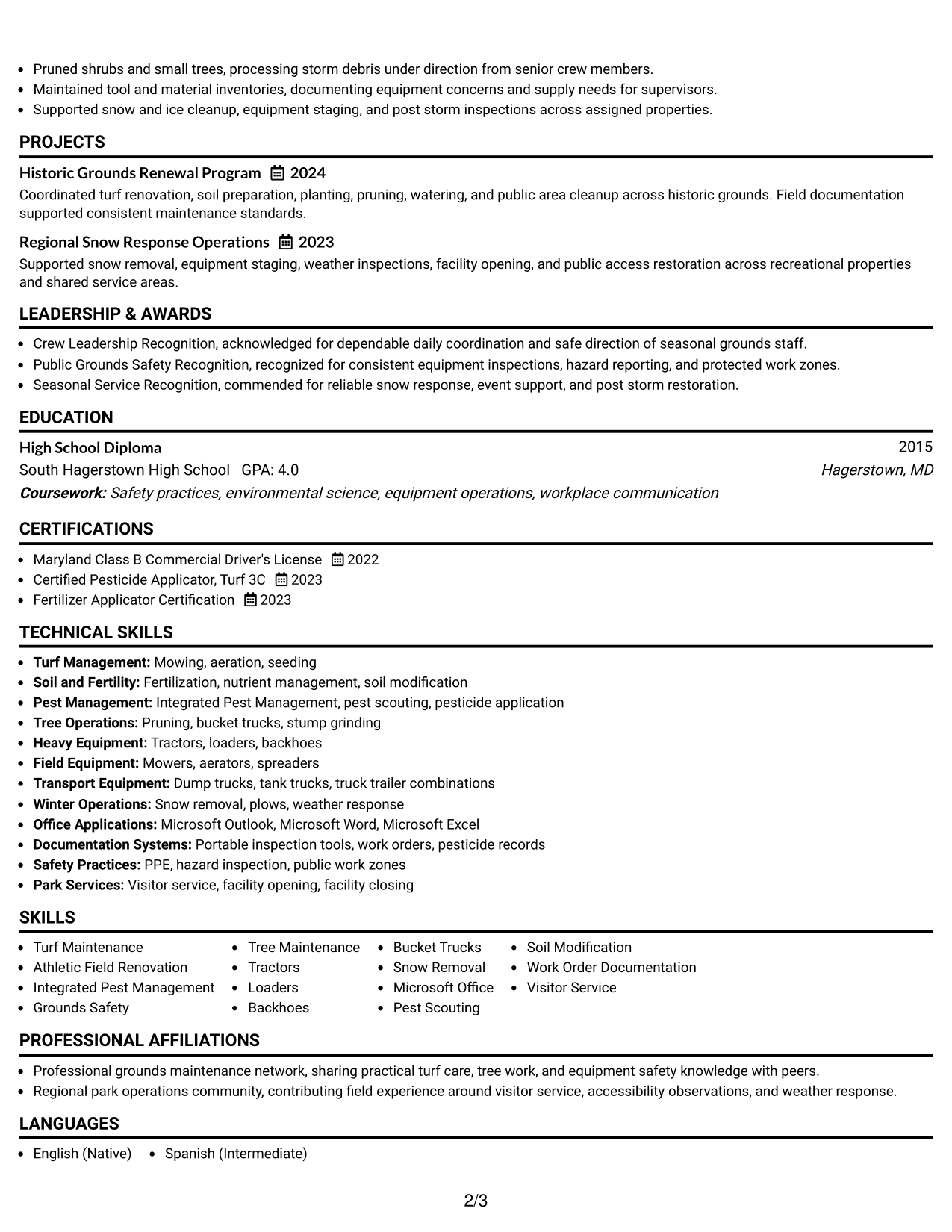Resume Example Page 2