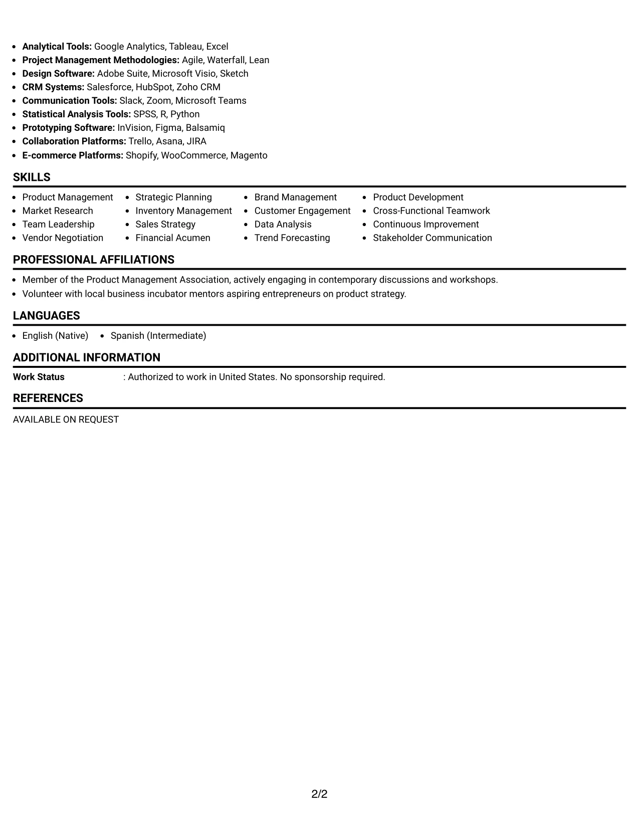 Resume Example Page 2