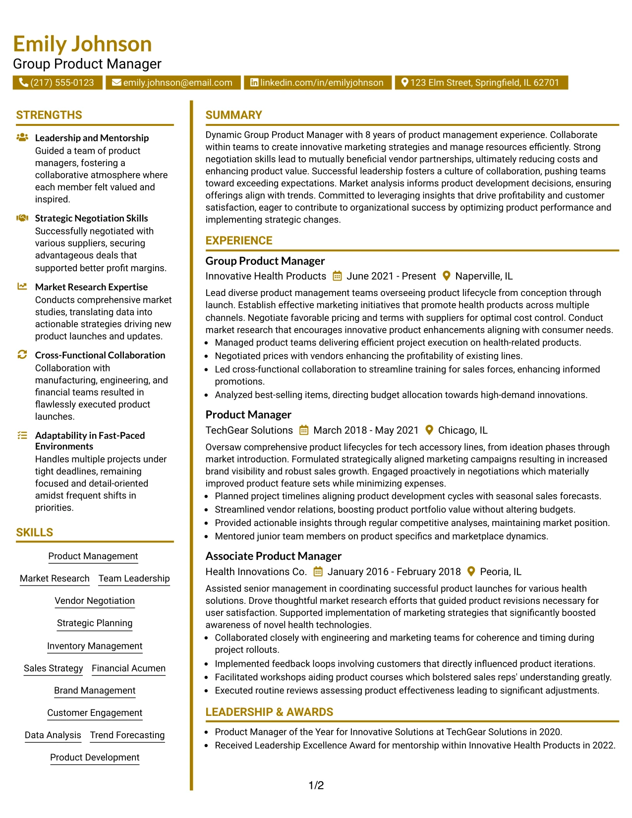 Resume Example Page 1