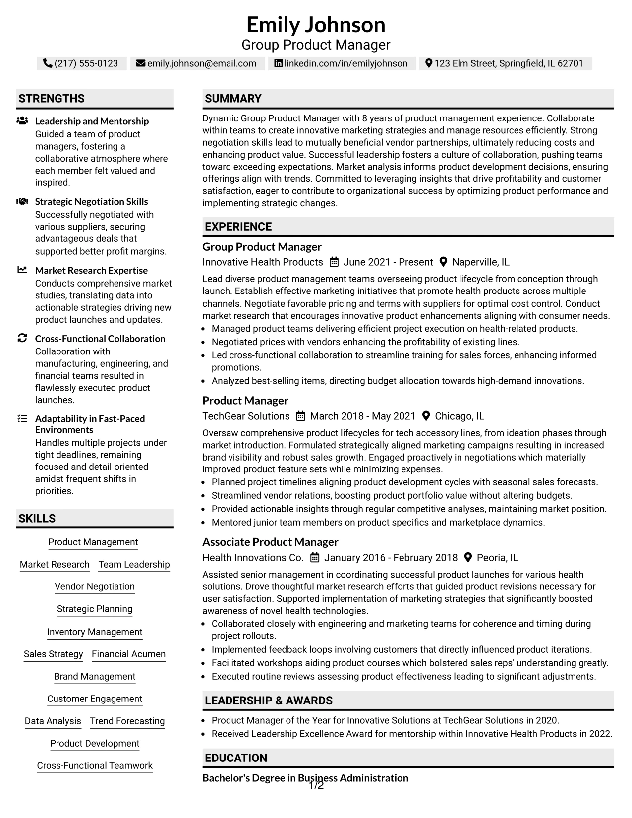 Resume Example Page 1
