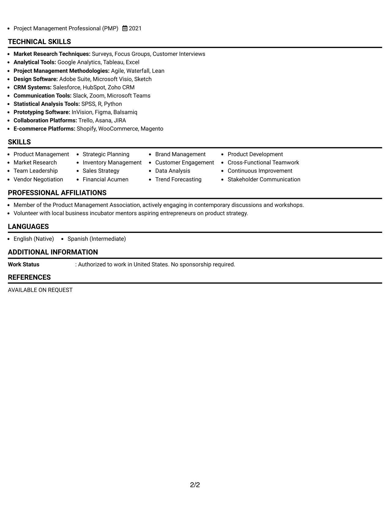 Resume Example Page 2