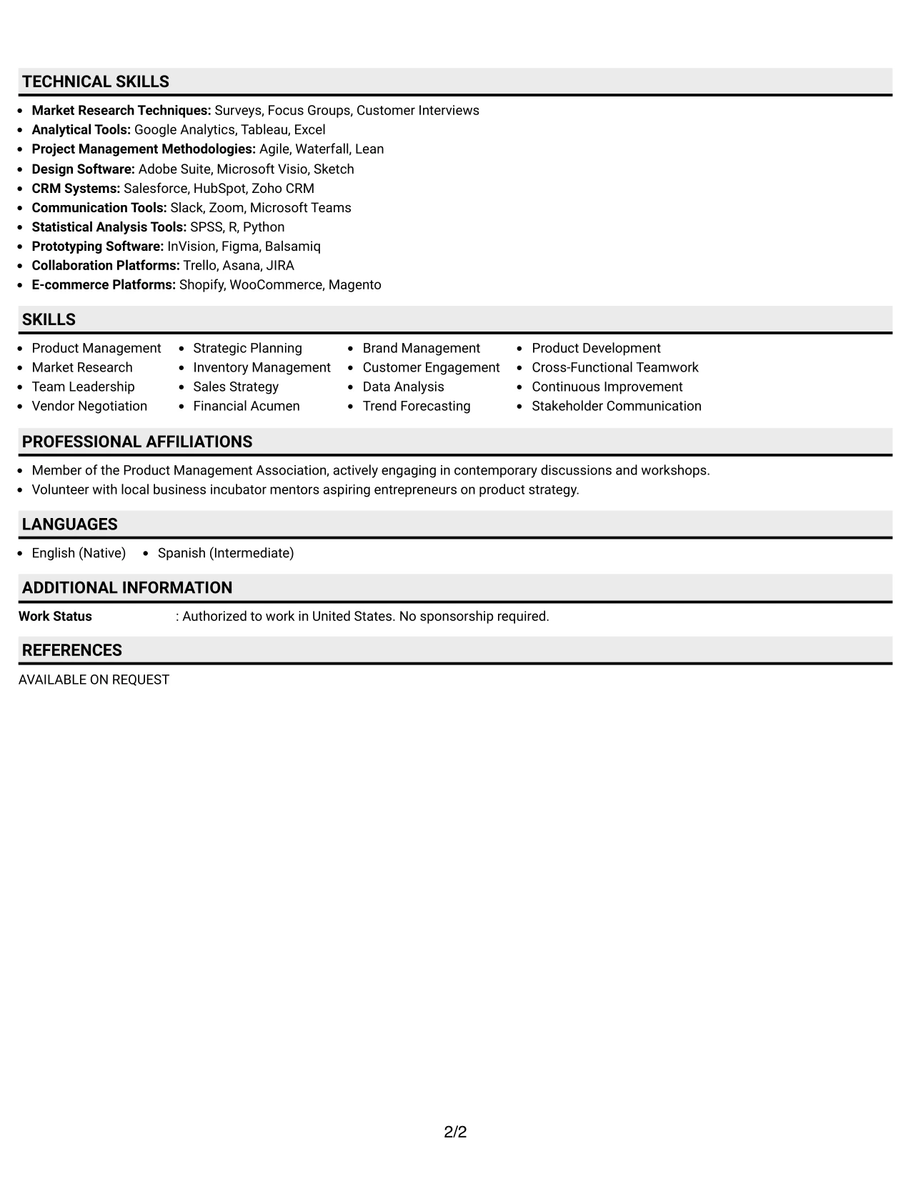Resume Example Page 2