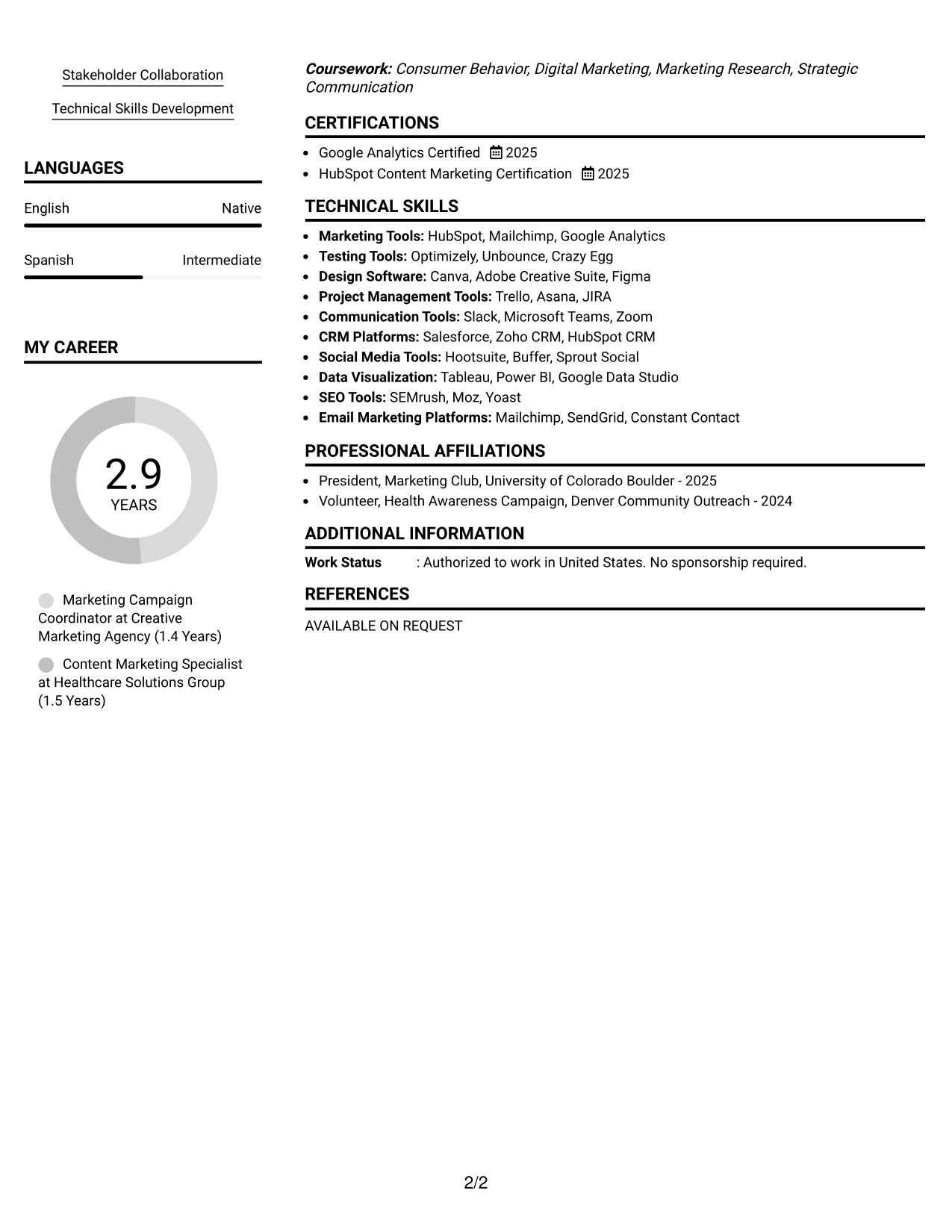 Resume Example Page 2