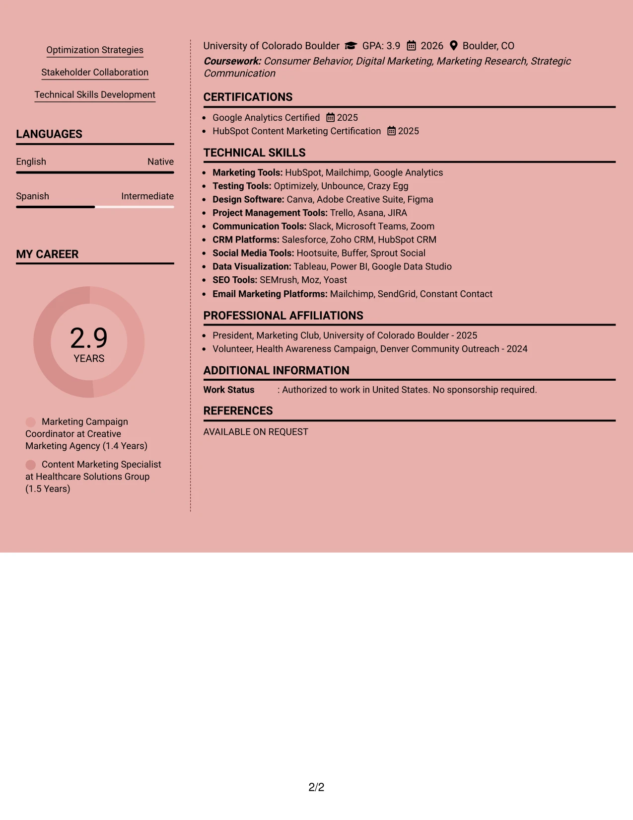 Resume Example Page 2