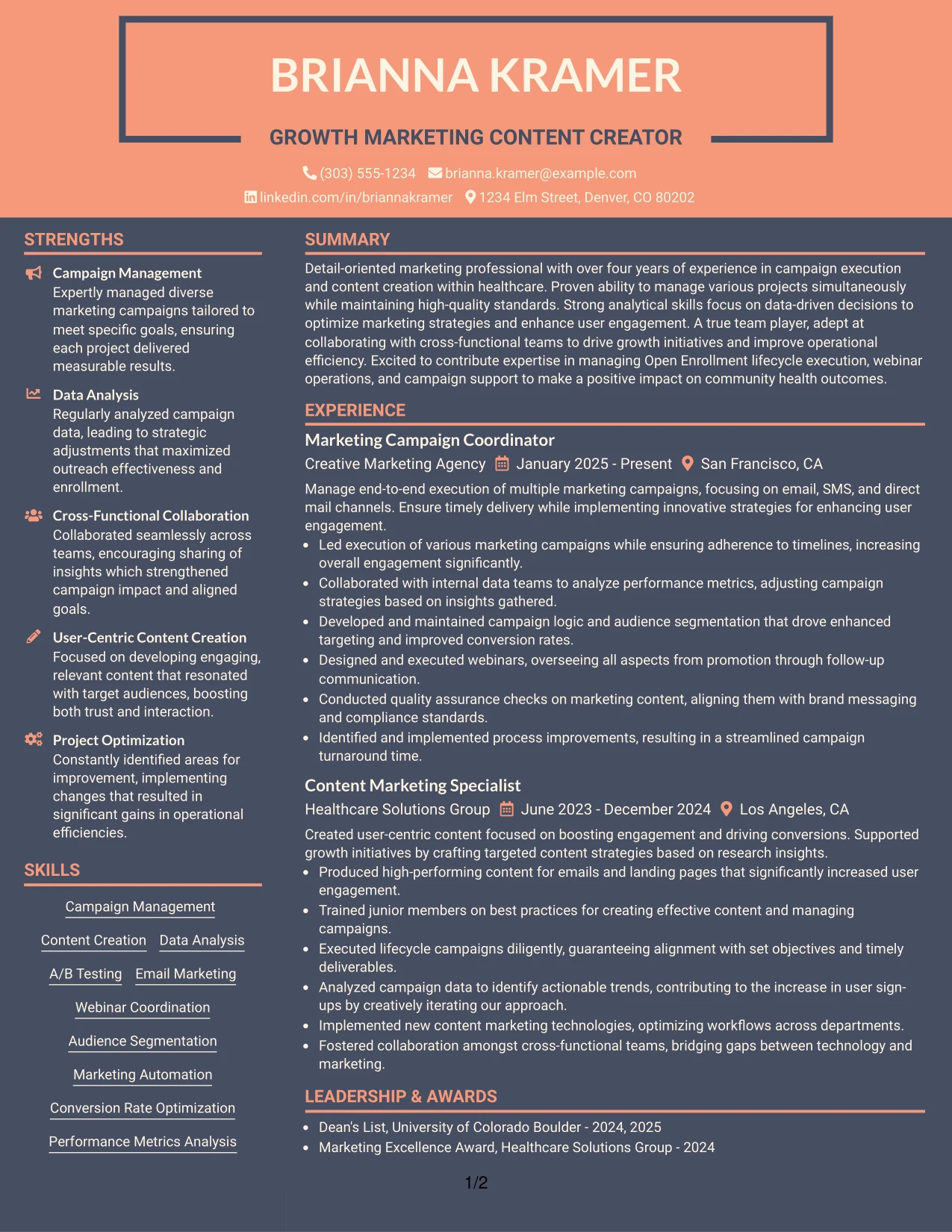 Resume Example Page 1