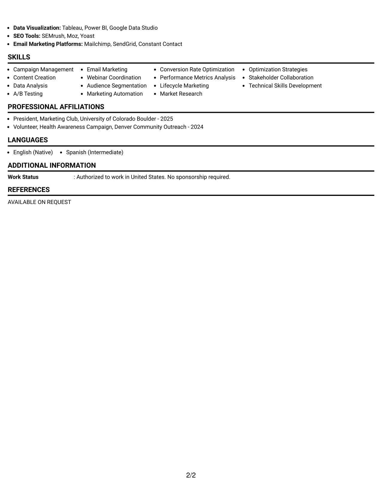 Resume Example Page 2