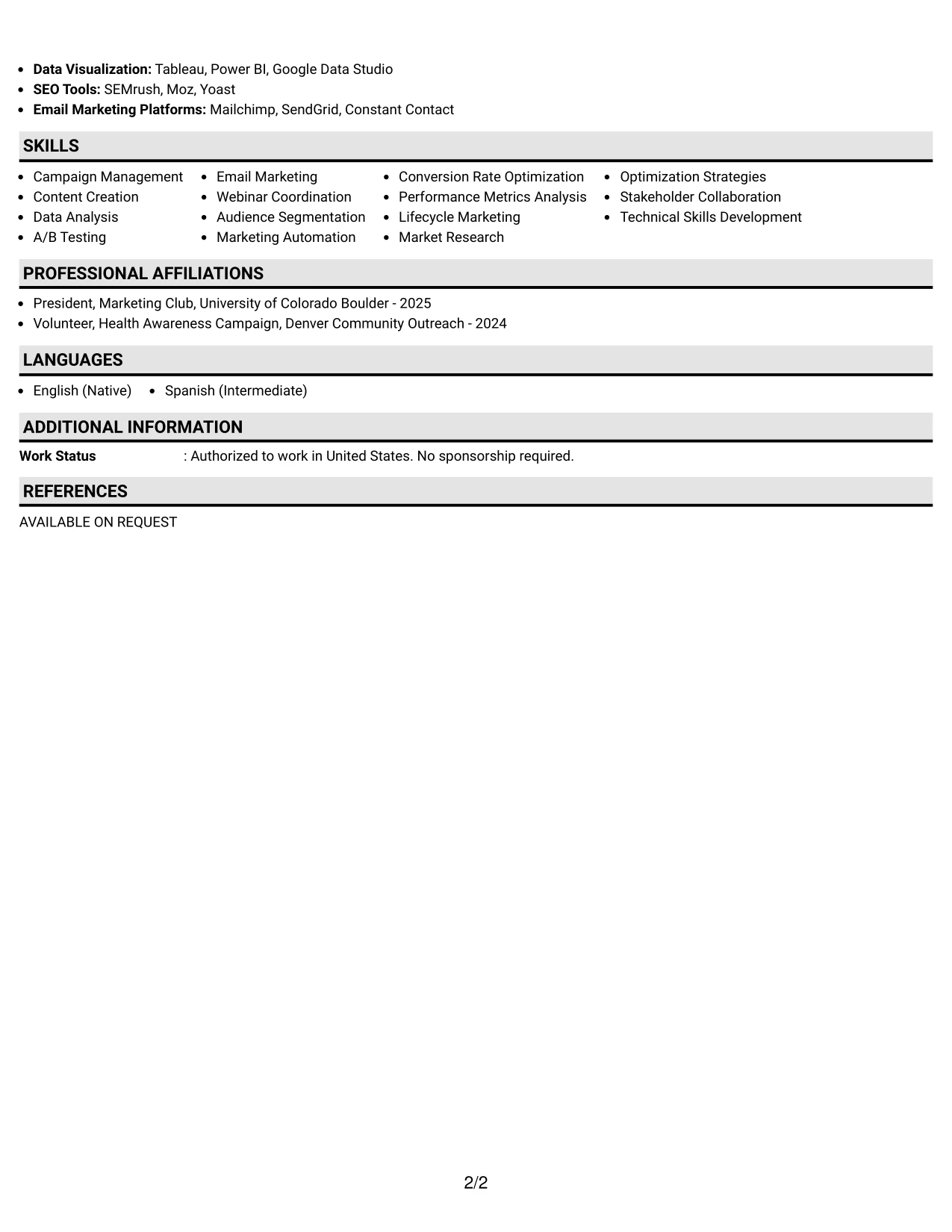 Resume Example Page 2