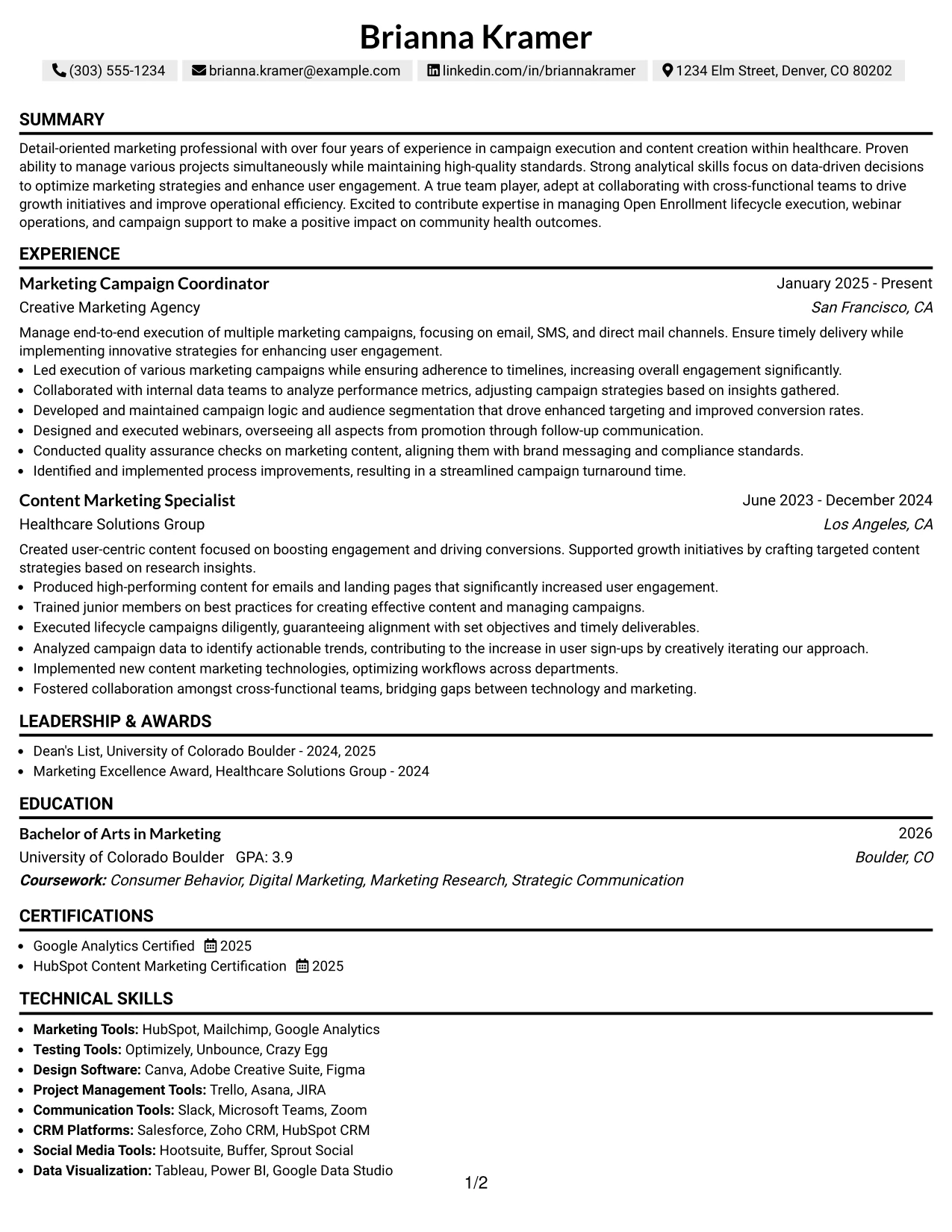 Resume Example Page 1