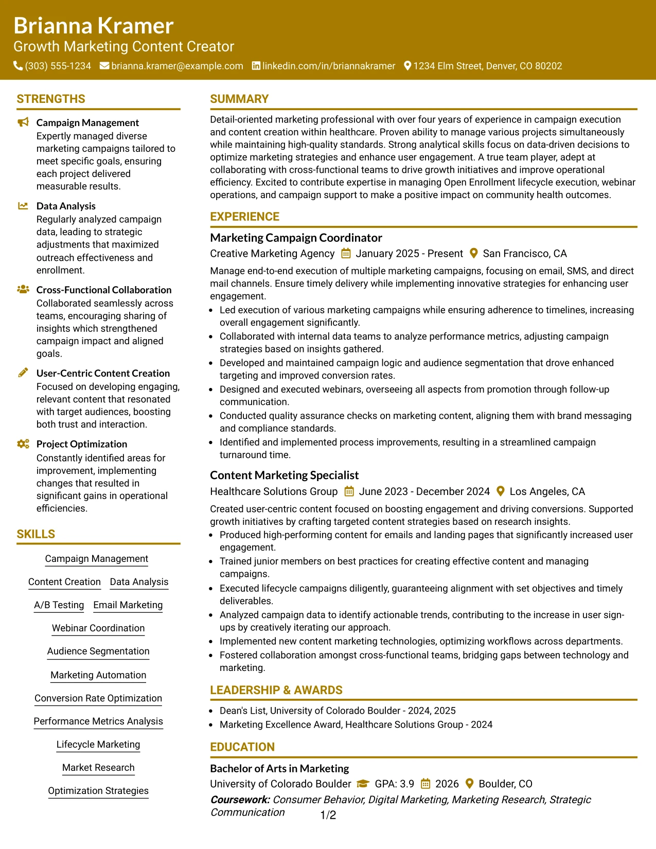 Resume Example Page 1