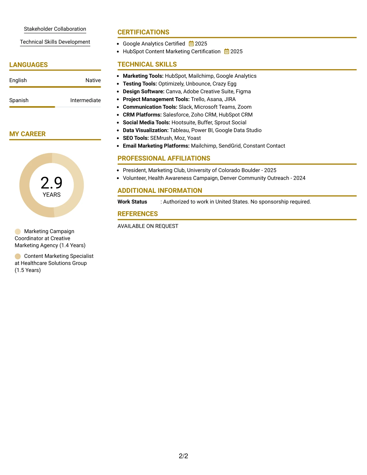 Resume Example Page 2