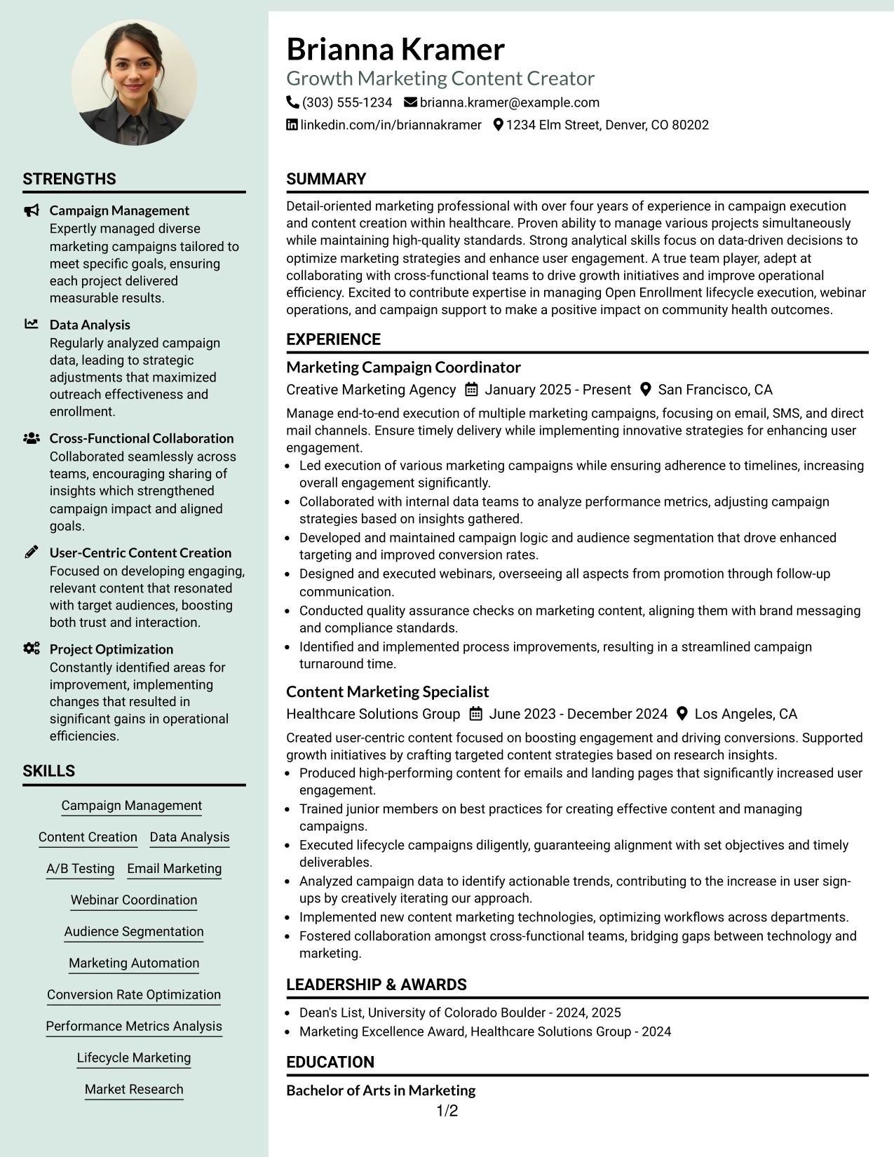 Resume Example Page 1
