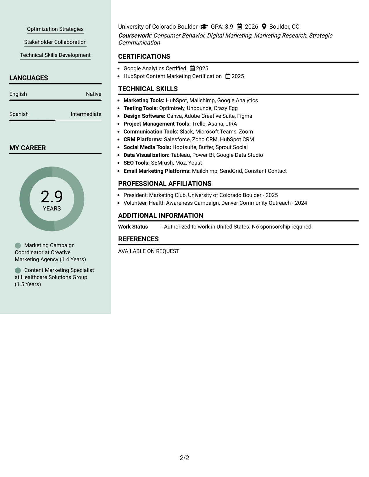 Resume Example Page 2
