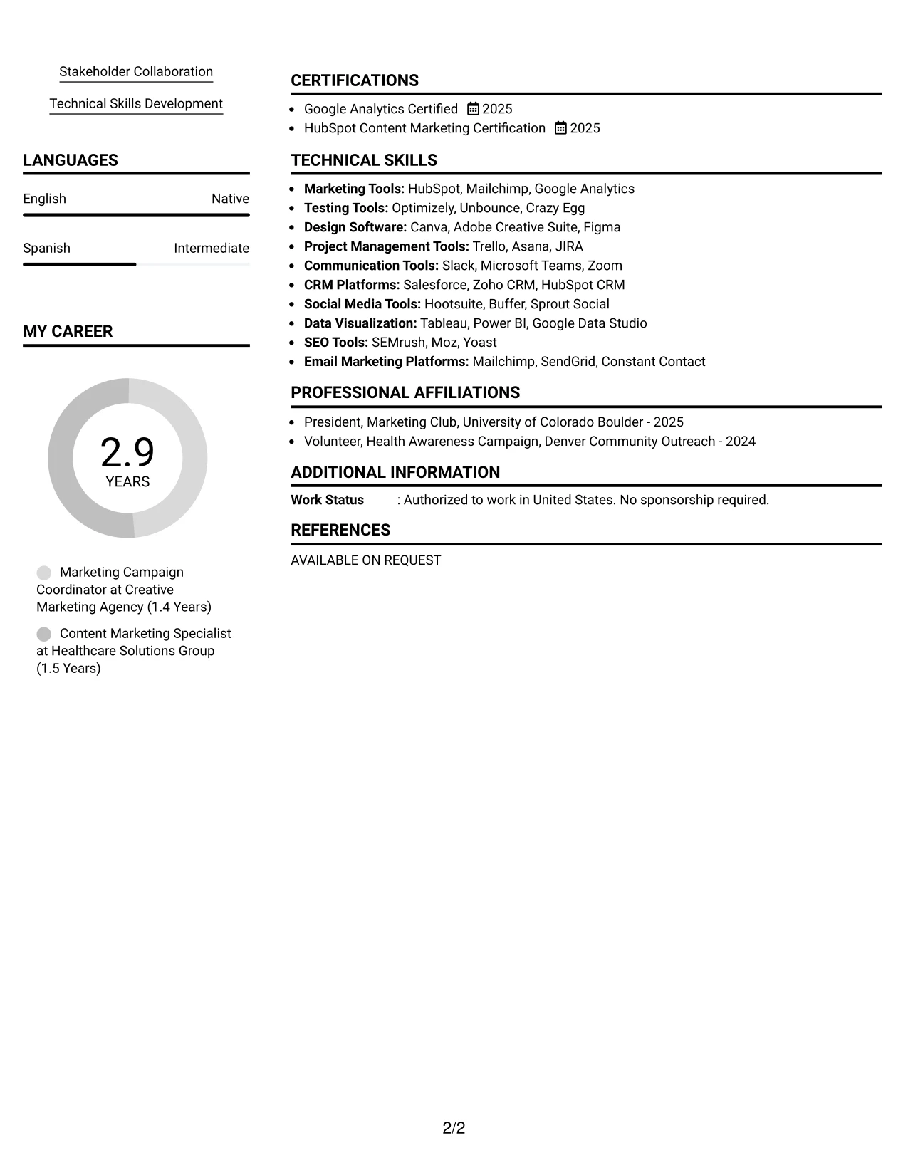 Resume Example Page 2