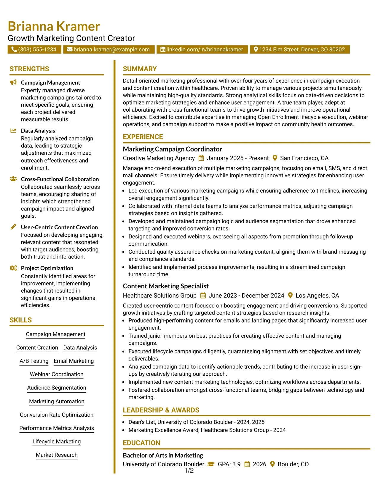Resume Example Page 1