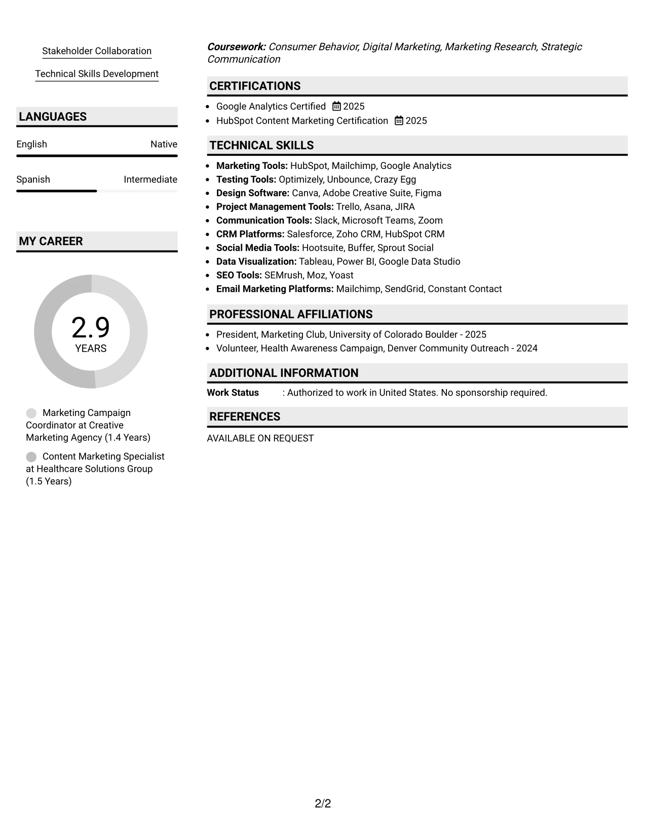 Resume Example Page 2