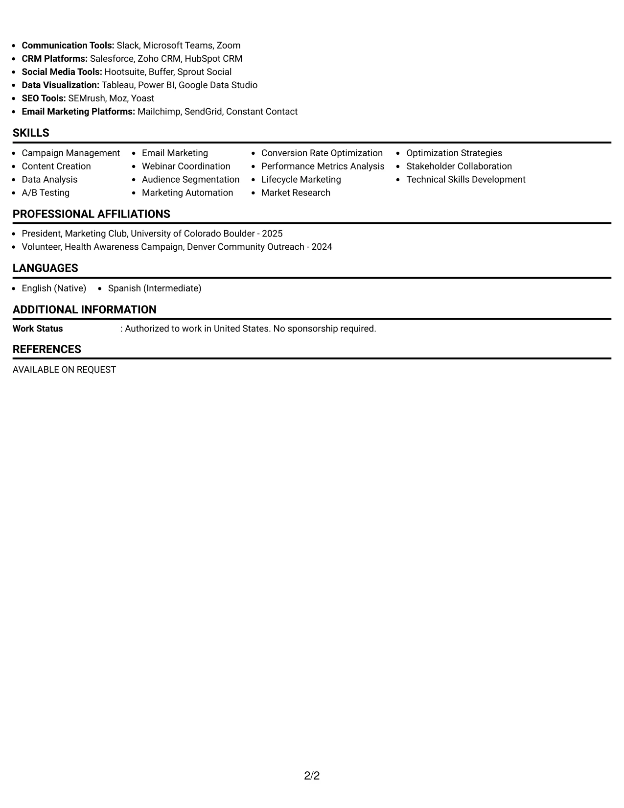 Resume Example Page 2