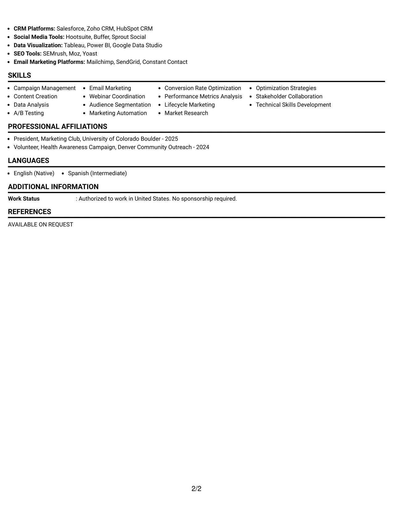 Resume Example Page 2