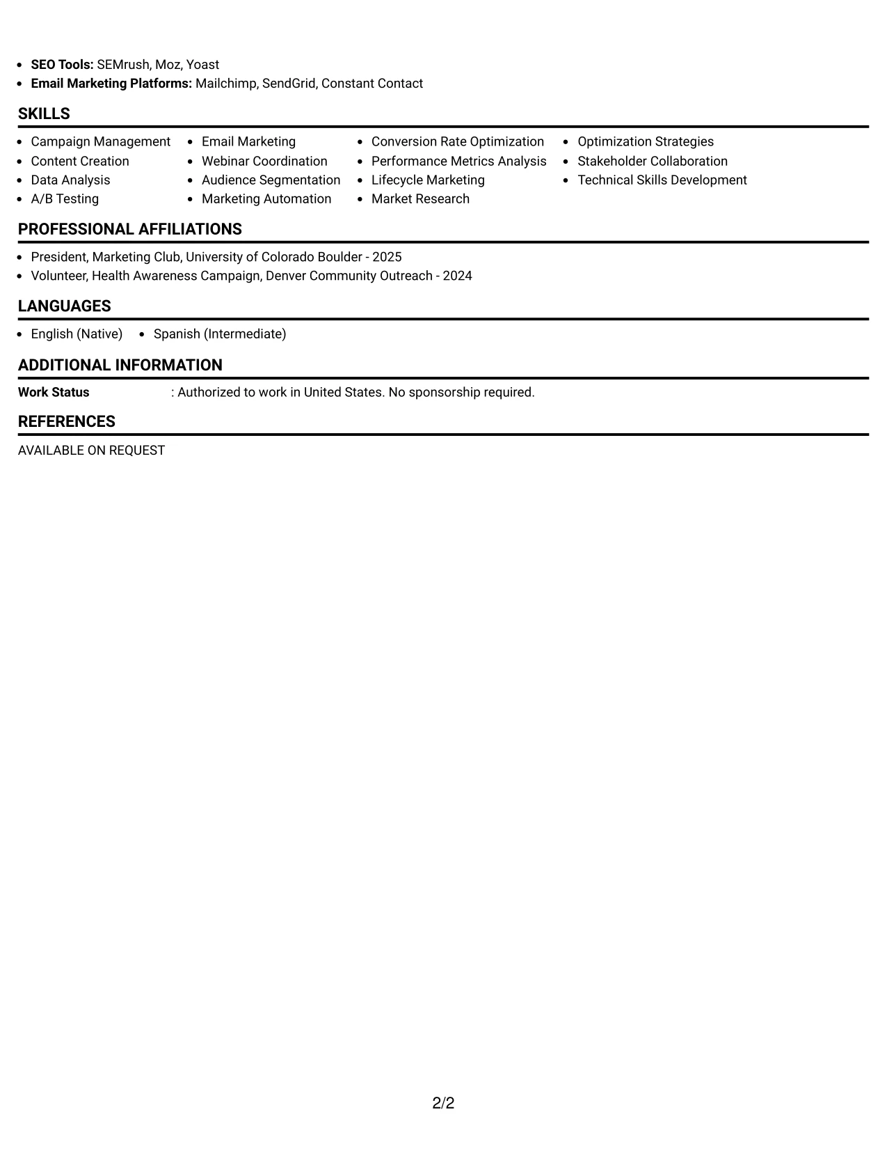 Resume Example Page 2
