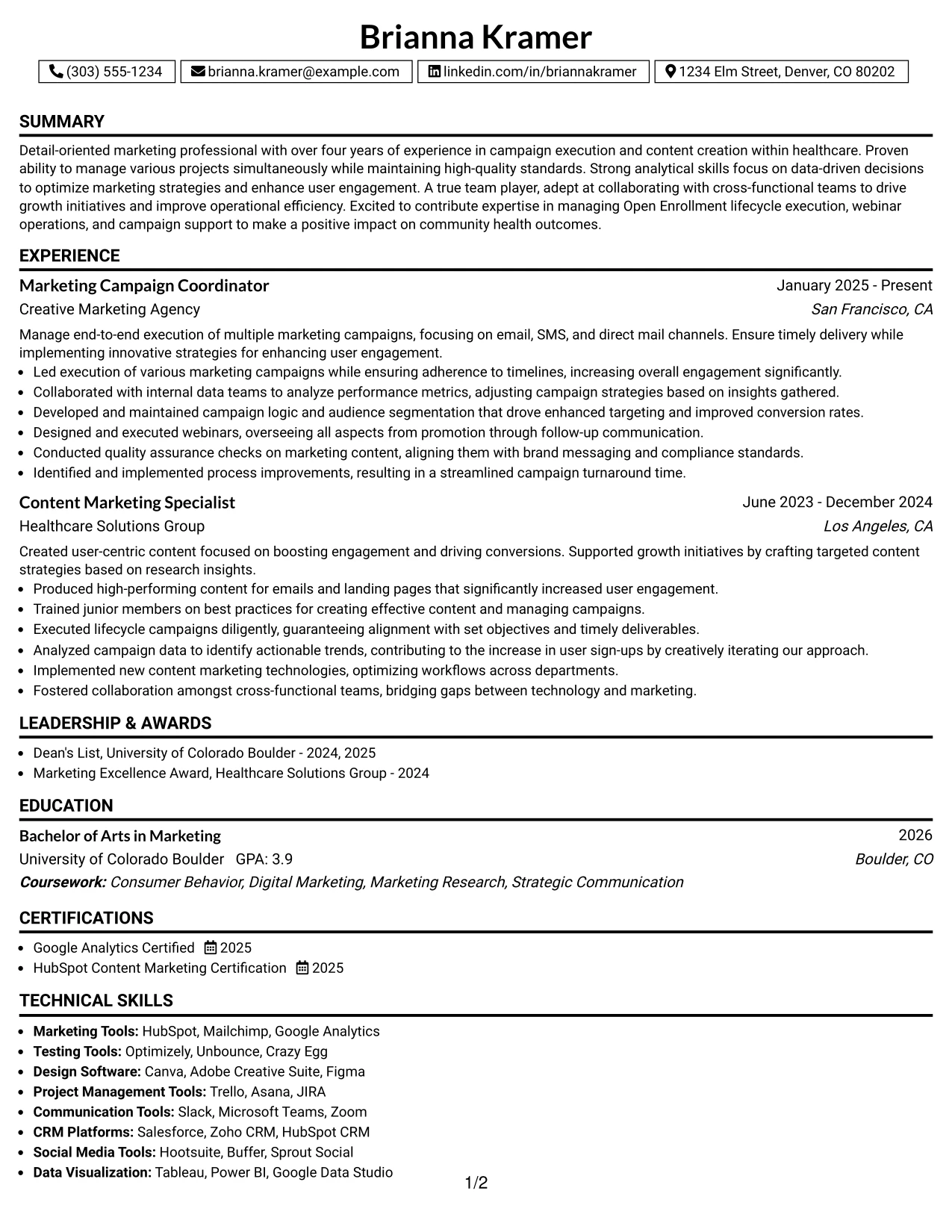 Resume Example Page 1