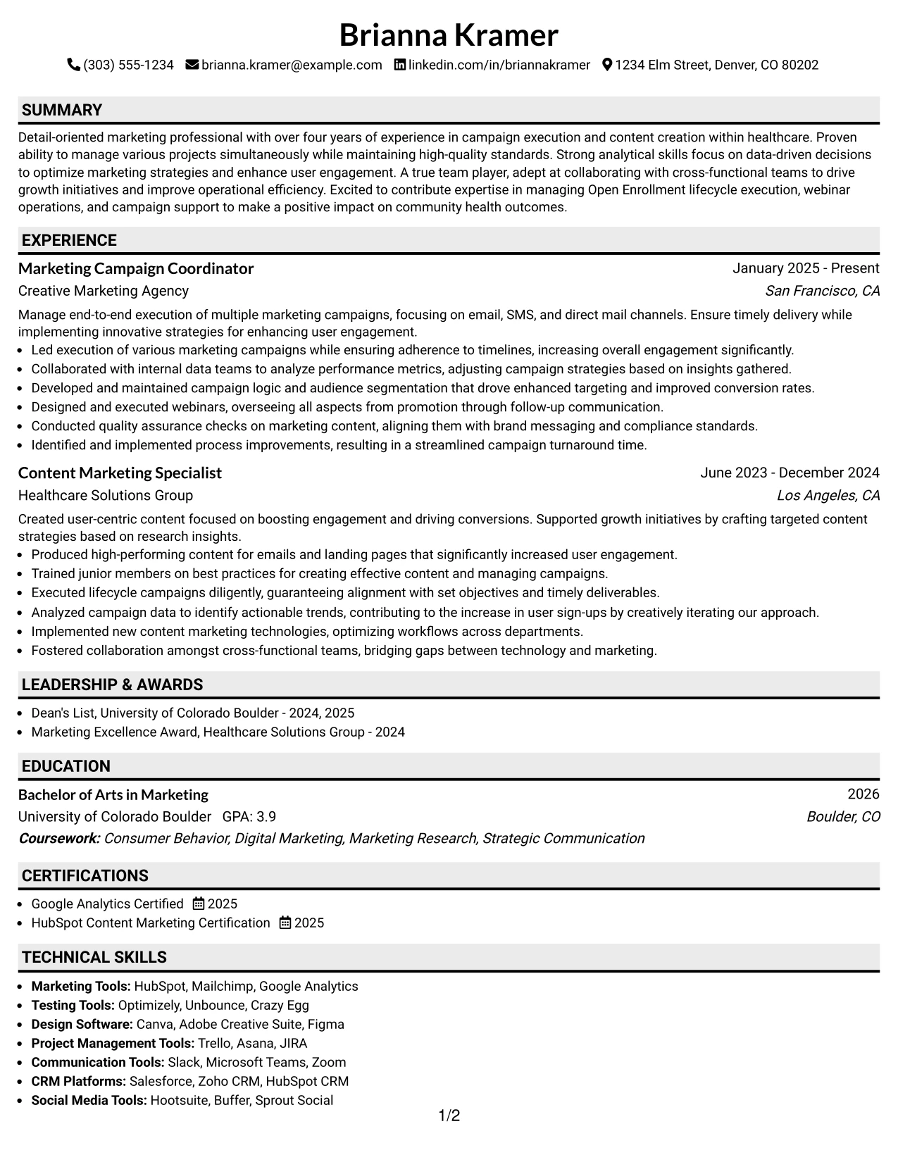 Resume Example Page 1