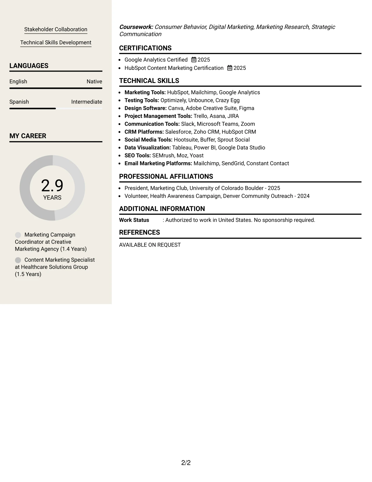 Resume Example Page 2