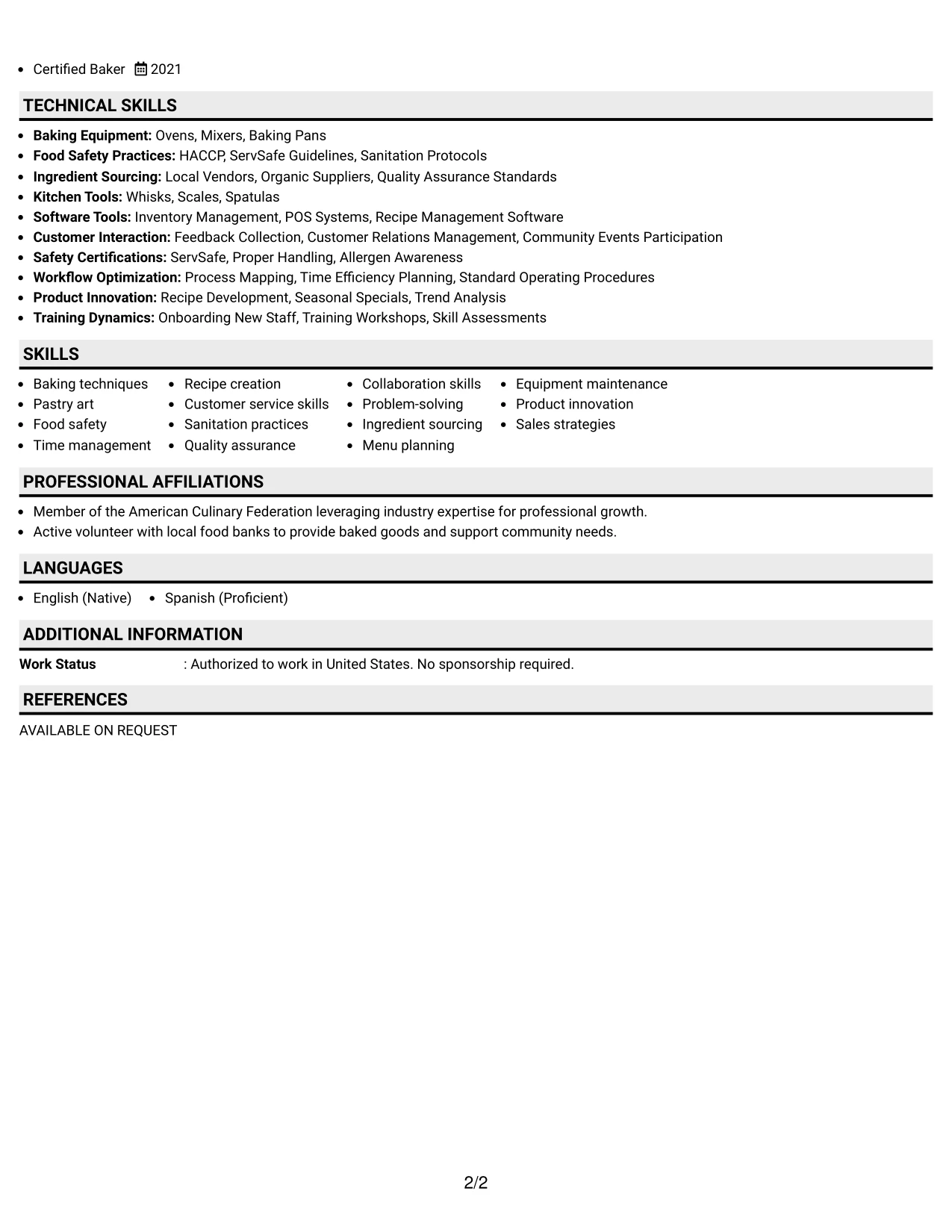 Resume Example Page 2