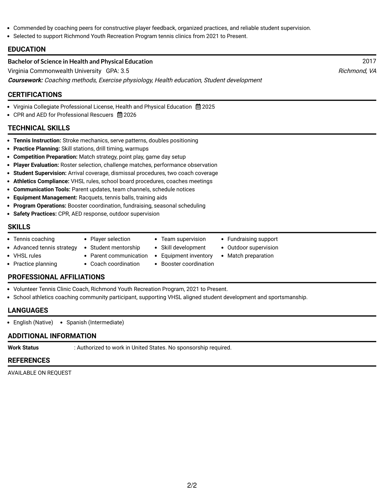 Resume Example Page 2