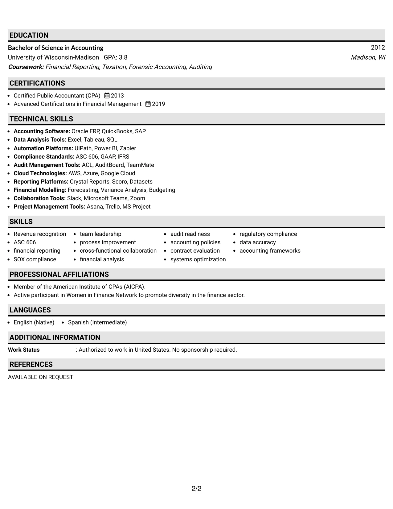 Resume Example Page 2
