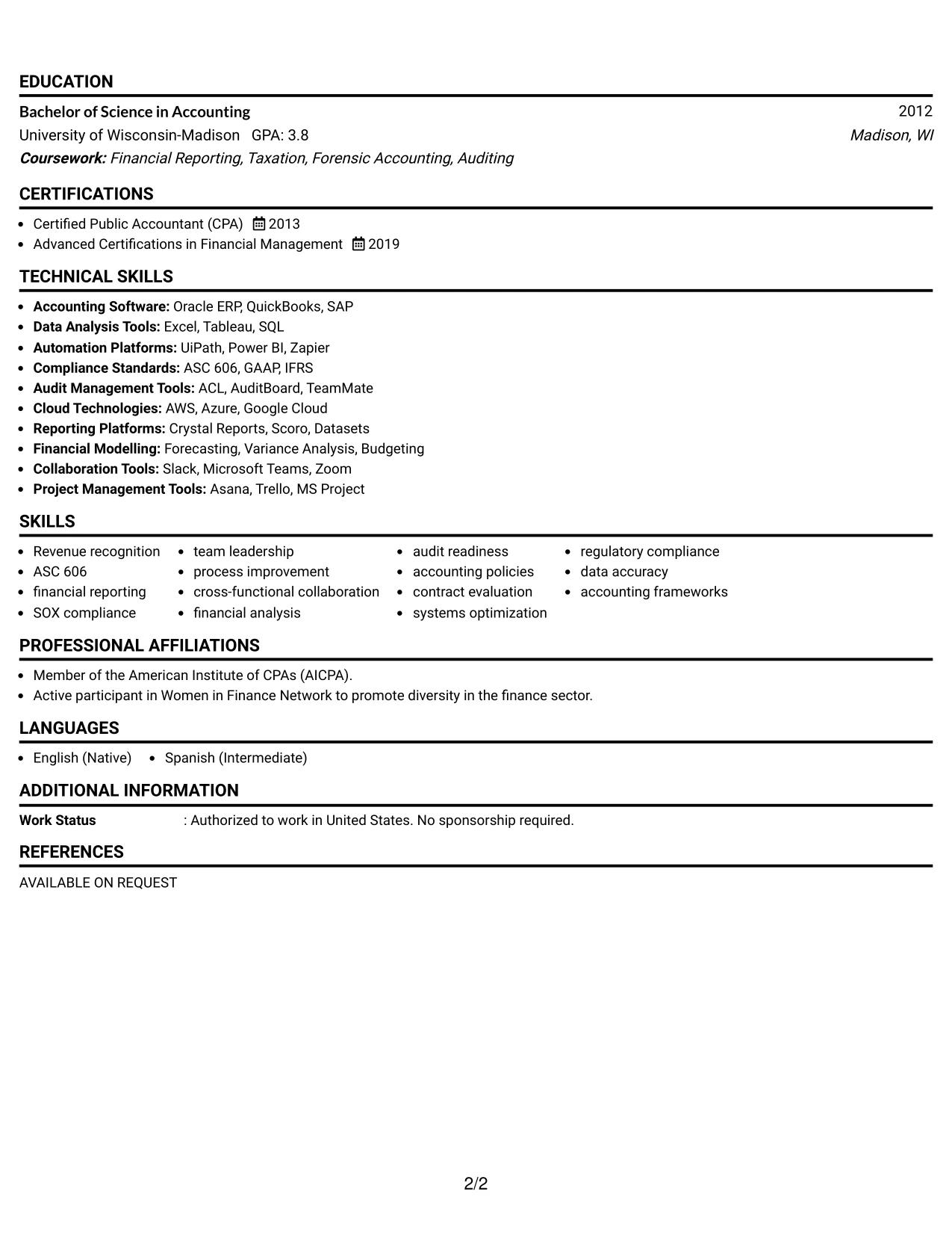 Resume Example Page 2