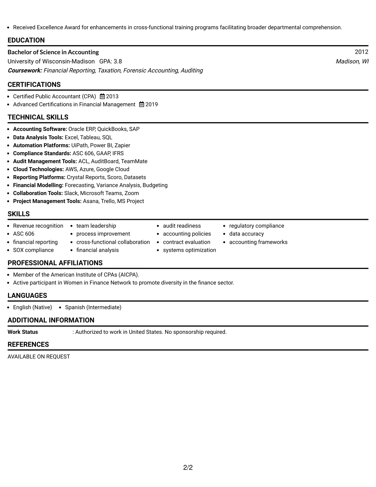 Resume Example Page 2