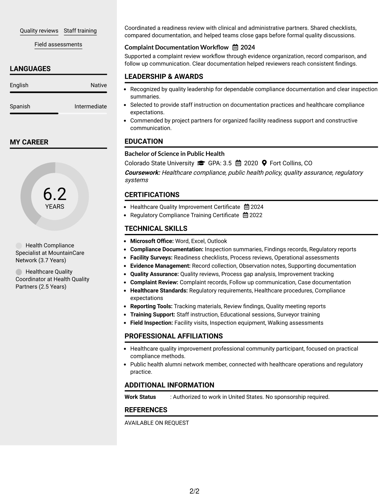 Resume Example Page 2