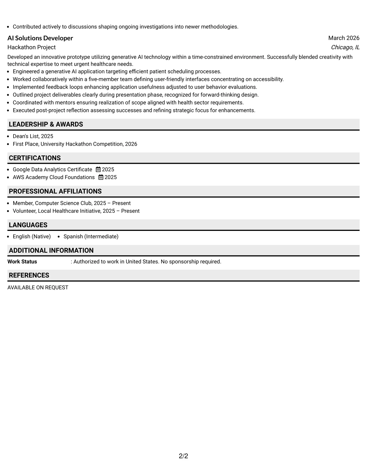 Resume Example Page 2