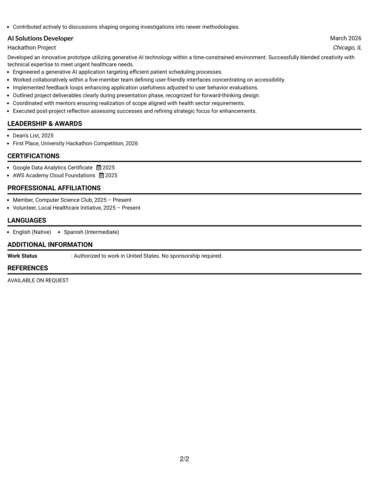 Resume Example Page 2