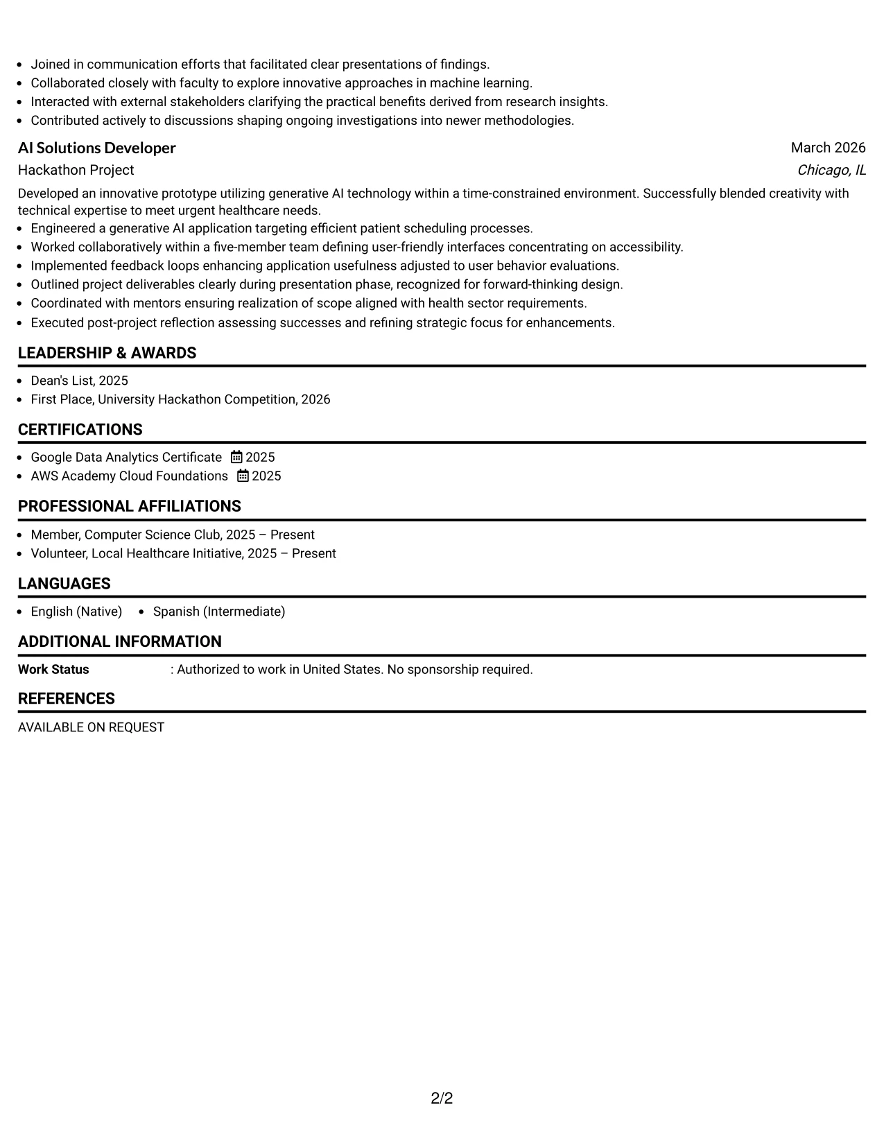 Resume Example Page 2