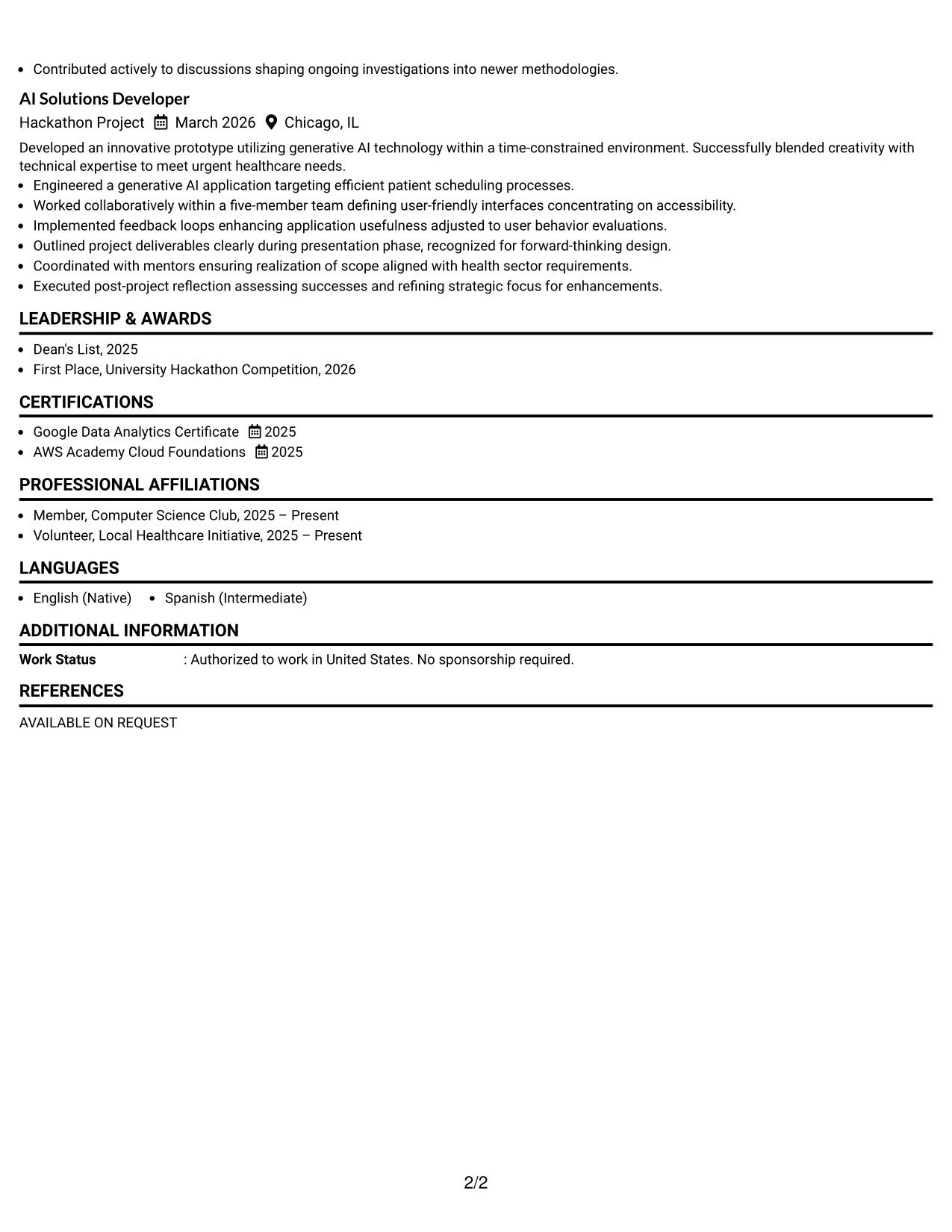 Resume Example Page 2