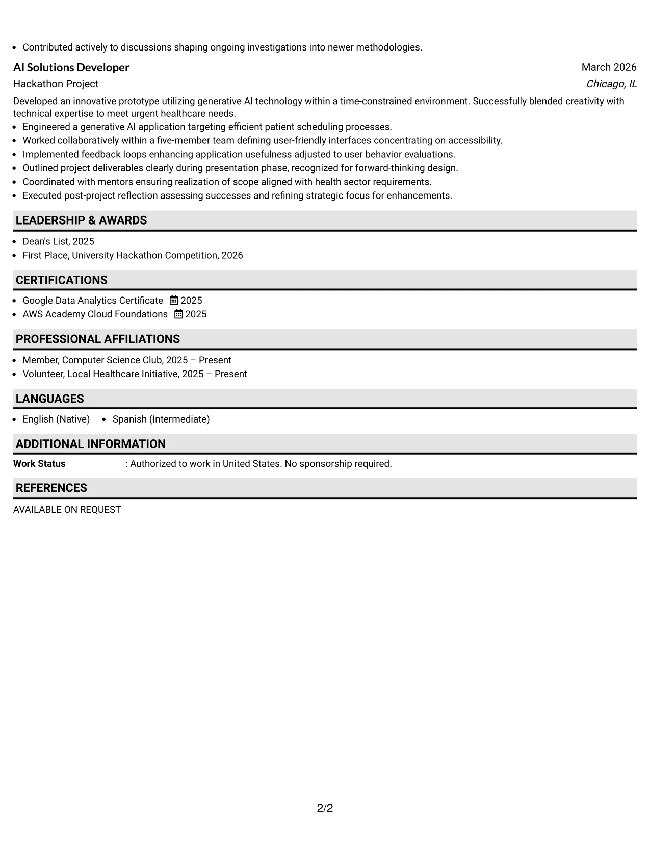 Resume Example Page 2