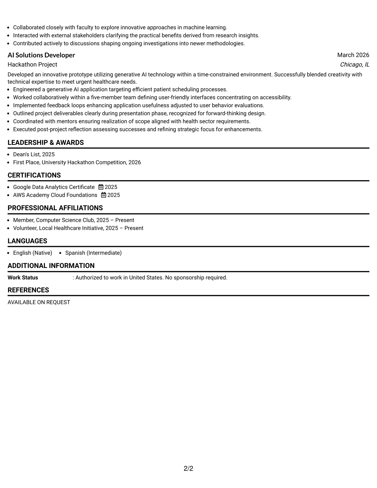 Resume Example Page 2