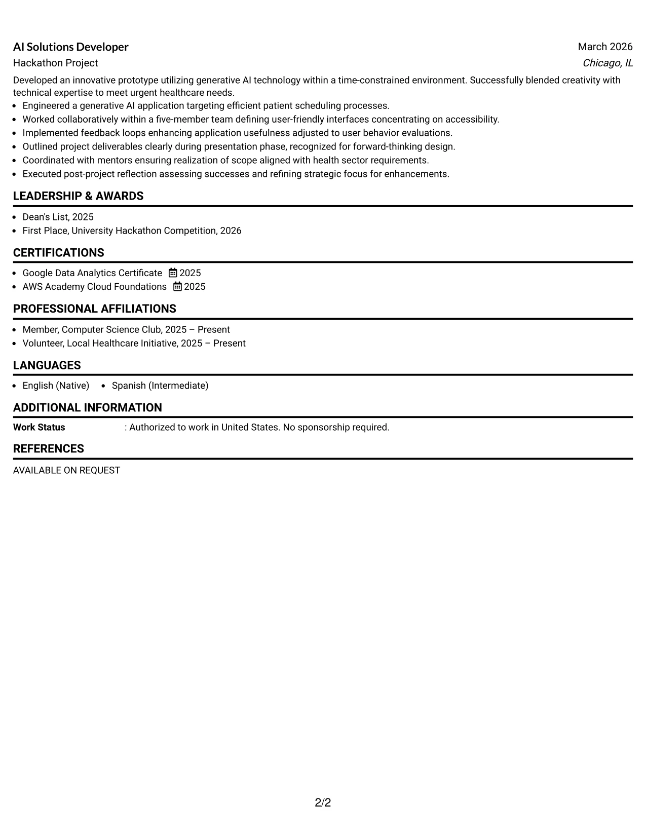 Resume Example Page 2
