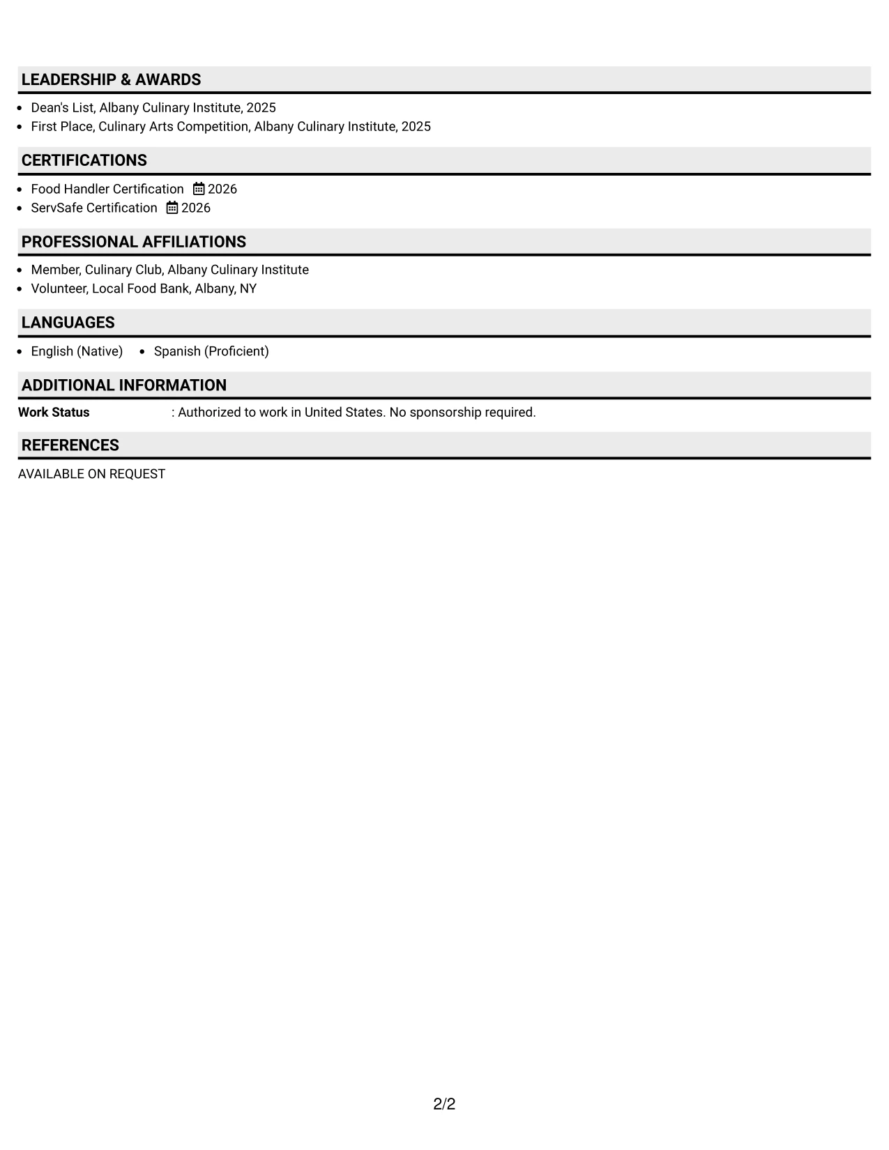 Resume Example Page 2