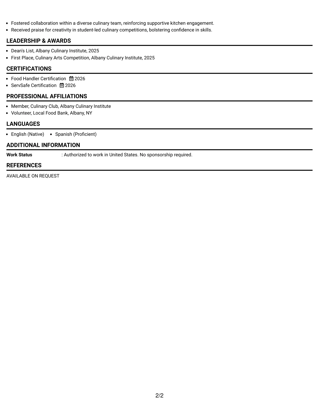 Resume Example Page 2