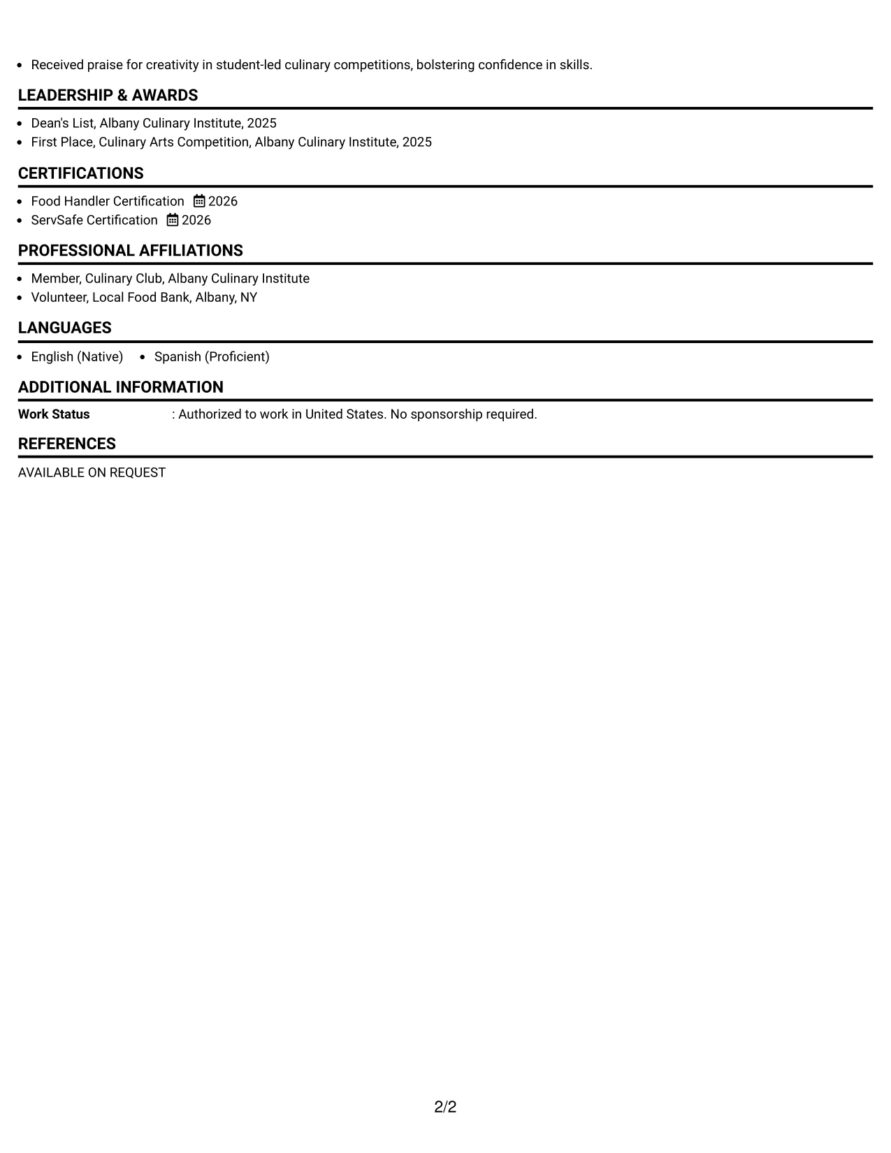 Resume Example Page 2