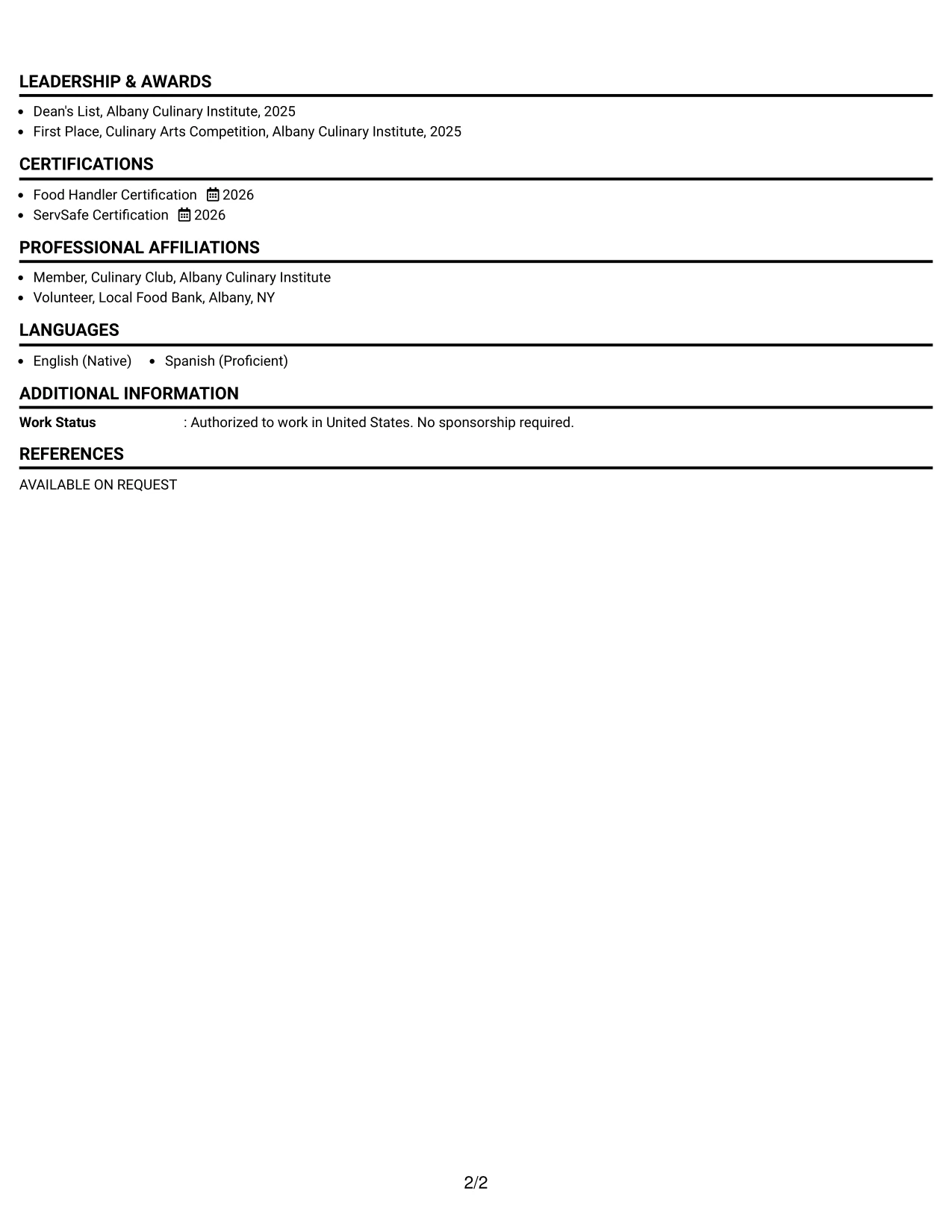Resume Example Page 2