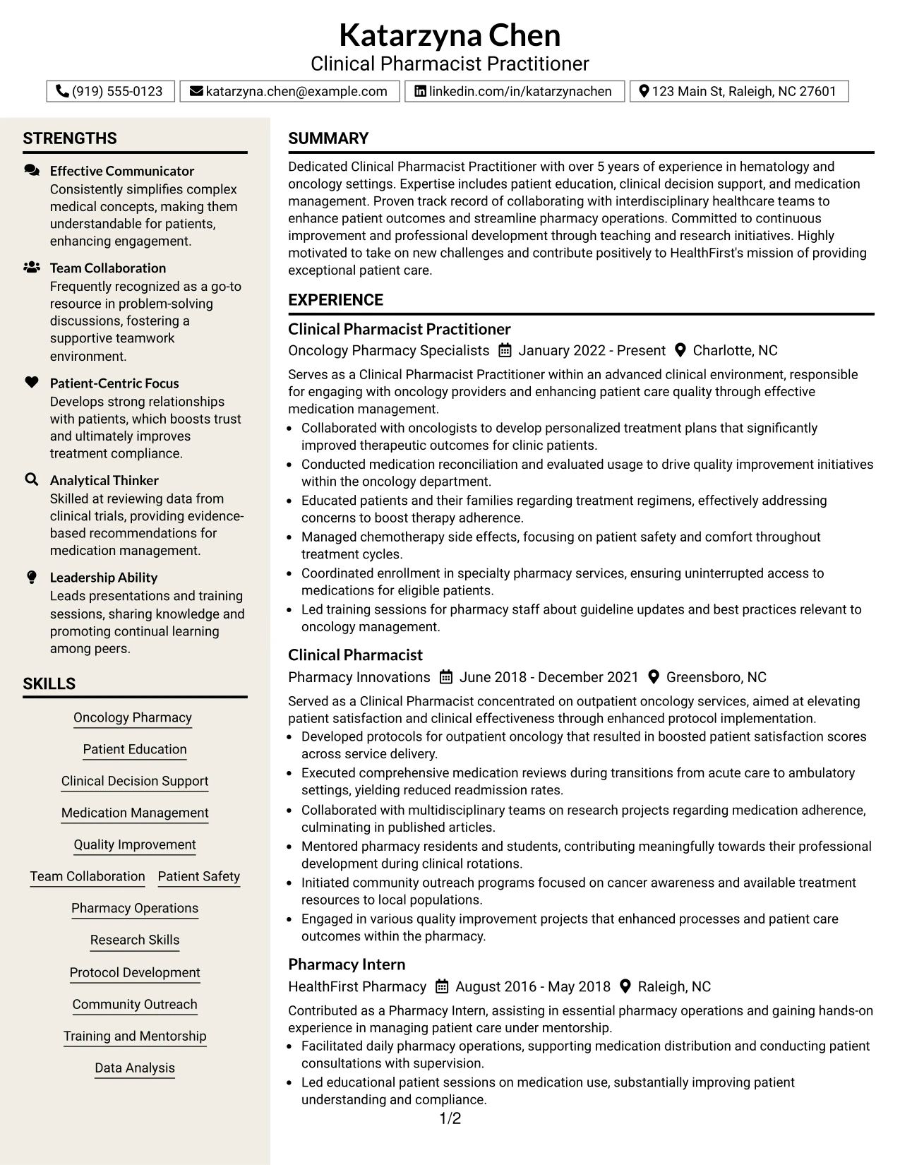 Resume Example Page 1