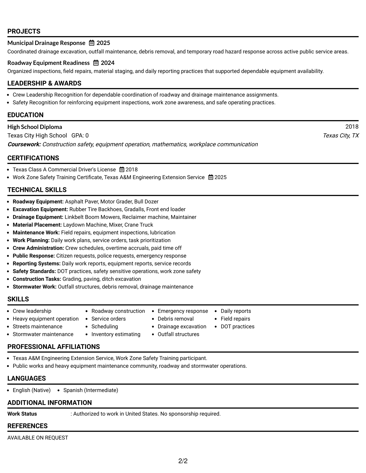 Resume Example Page 2